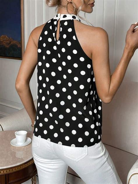 Shein Privé Polka Dot Print Tie Neck Blouse Shein Usa