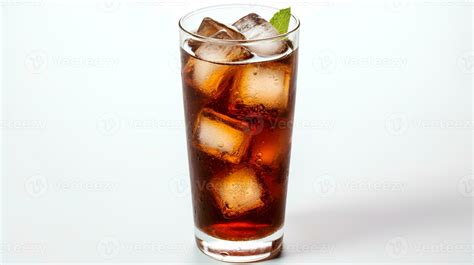 Coca-cola coca-cola with ice cubes in a glass isolated on white background. Genrative AI ...