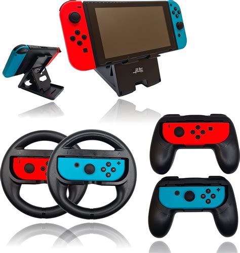 2 Joystick Hand Grips E 2 Volante Nere Per Nintendo Switch Oled Joy Con