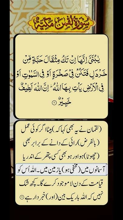 Surah Luqman Ayat 16 👈☝️ Shorts Youtubeshorts Shortfeed