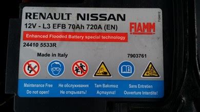 Аккумулятор NISSAN 12V - L3 EFB 70Ah 720A (EN) 244105533R Купить | Цена ...