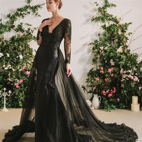 Black Mermaid Gothic Wedding Dress With Detachable Train Adela Designs