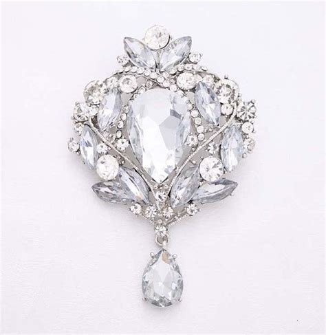 Silver Rhinestone Brooch Bridesmaid Bridal Crystal Pin Women Brooches