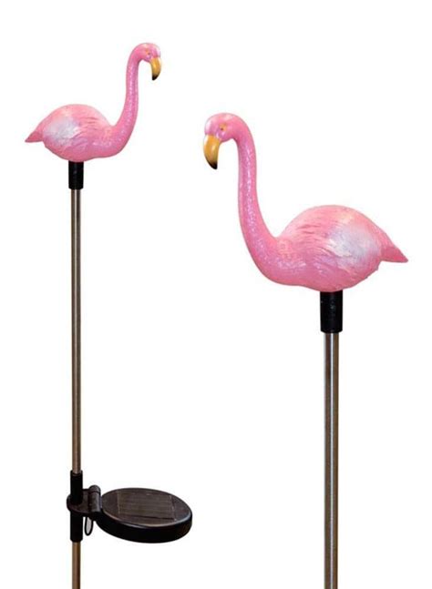 A Pack Of Two Solar Garden Flamingo Birds Lights Quality Outdoor