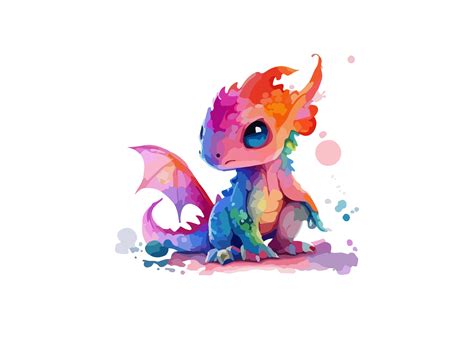 Cute Baby Dragon Watercolor Svg Clipart Graphic By Phoenixvectorart