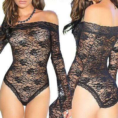 Women Lingerie One Piece Lace Teddy Sexy Babydoll Bodysuit Off Shoulder