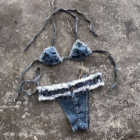 2021 Sexy Denim Swimsuit Only Top Swim Bikini Swimwear Swimming Beachwear Two Piece Triangle