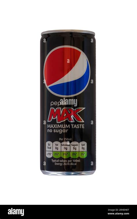 Can Of Pepsi Max Maximum Taste No Sugar Isolated On White Background