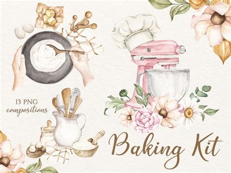 Watercolor Baking Clipart Baking Supplies Home Bakery Logo Cooking