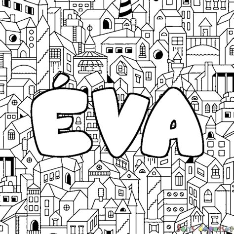 Coloriage prénom ÉVA décor Ville Sans Dépasser