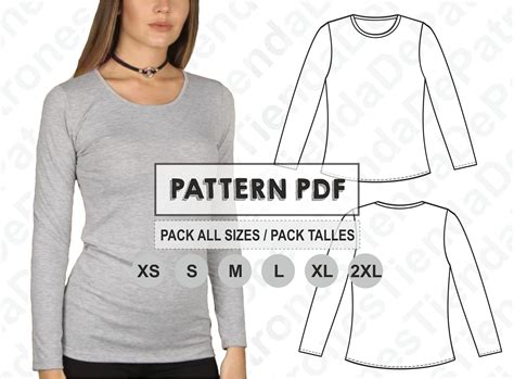 PATTERN Shirt Women Long Sleeve Women's T-shirts Sewing | Etsy