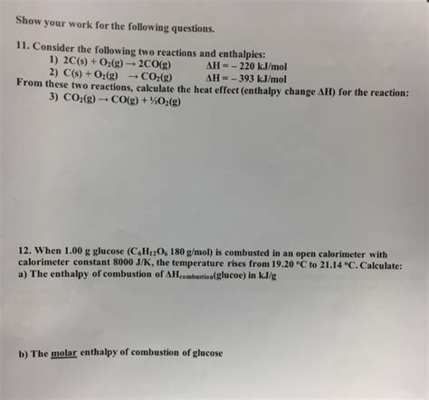 Solved Chem Worksheet Chapter Thermochemistry Chegg