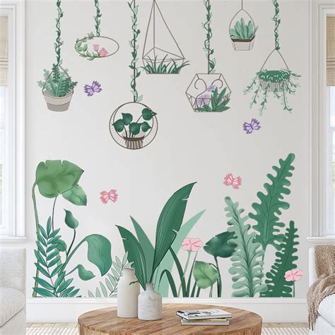 Green Tropical Leaves Plants Wall Stickers Peel And Stick