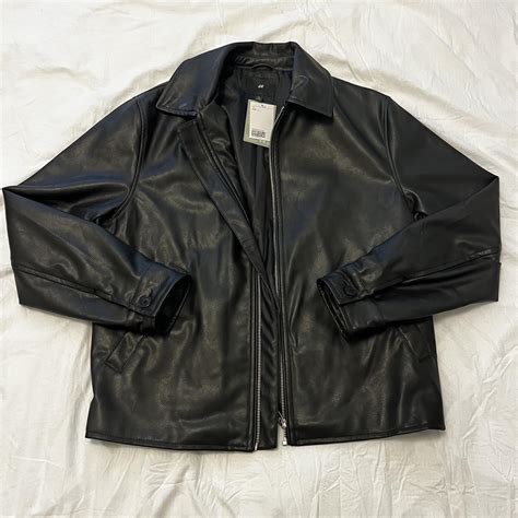 Handm Faux Leather Jacket In Jet Black Size Large Depop