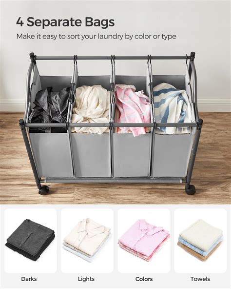 Snapklik SONGMICS Laundry Sorter Rolling Laundry Basket