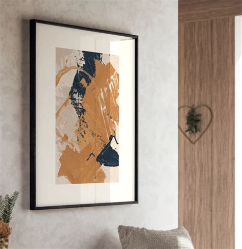 Quadro Decorativo Retangular Ink Texture Azul Amarelo E Nude Off 8166