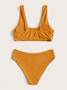 Plain Scoop Neck Bikini Swimsuit SHEIN USA