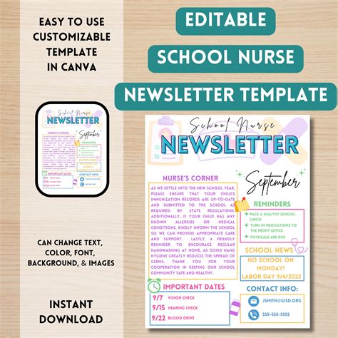 School Nurse Editable Newsletter Template Newsletter Template Nurse