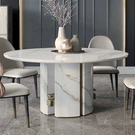 Luxury Italian Designer Contemporary Round Marble Dining Table Masa