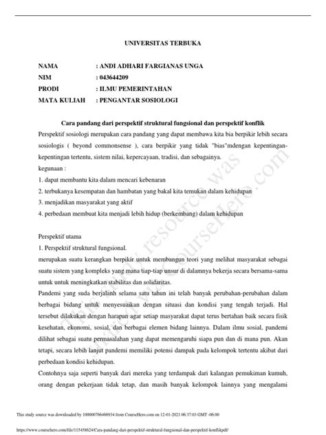 Cara Pandang Dari Perspektif Struktural Fungsional Dan Perspektif