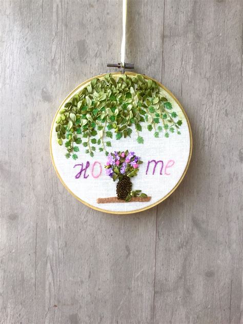 Home Hanging Plants Embroidery Hoop Art Flowers Botanical Etsy