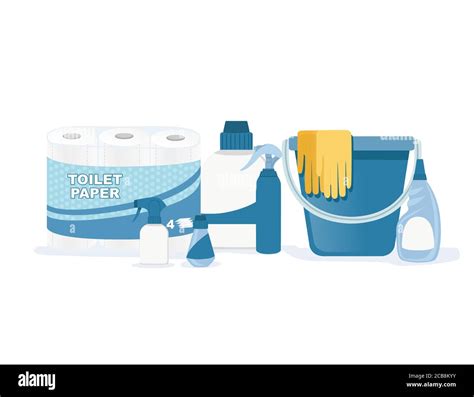 Collection Of Household Items For Cleaning And Housekeeping Flat Vector