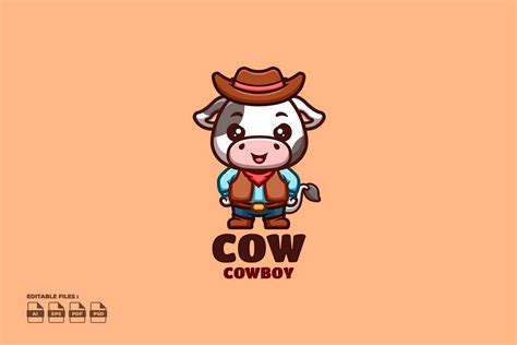 Cowboy Cow Cute Kawaii Creative Mascot L Graphic By Ajiwaluyo88