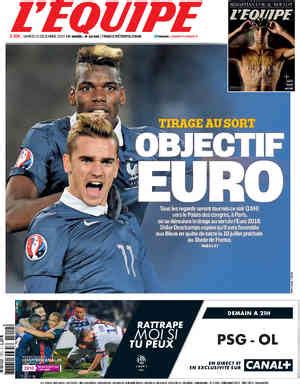 L Équipe Front Page from December 12 2015