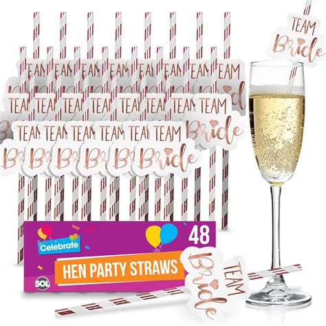 48pk Team Bride Straws Rose Gold Hen Party Straws Paper Hen Do Straws