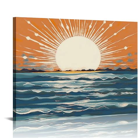 Canflashion Abstract Sun Ocean Wave Sun Rays Line Rainbow Canvas Wall