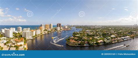 Aerial Drone Panorama Fort Lauderdale Yachts And Luxury Mansion Homes