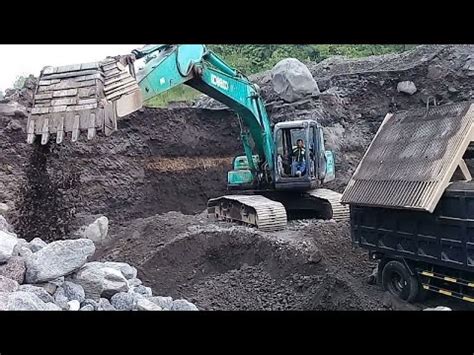 Sand Mining Kobelco Excavator Working In Sand Mining Loading Sand