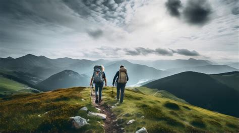 Premium Photo | Two people hiking in mountains at winter