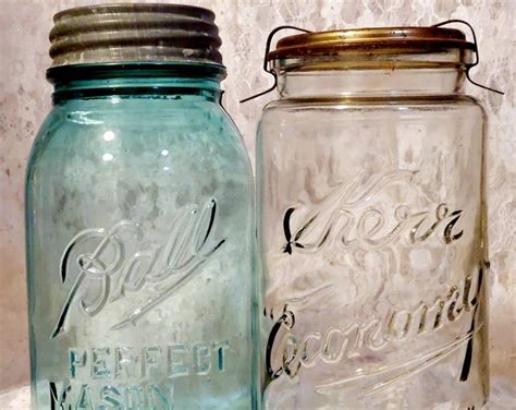 Two Antique Canning Fruit Jars Blue Ball Perfect Mason Offset Embossing 1913 To 1922 Kerr