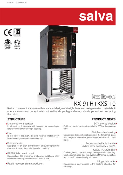 Kwik Co Convection Oven Kx 9 H Kxs 10 Specification Sheet Igloo Food Equipment