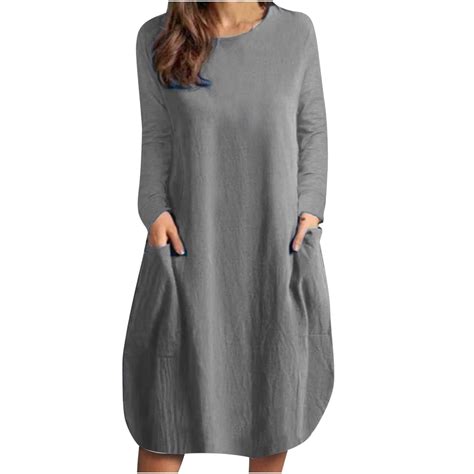 Odeerbi Cotton Linen Dresses For Women 2024 Casual Solid Dress Round