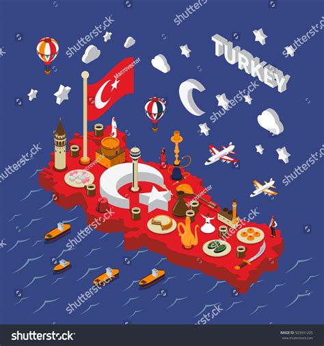 2 Turkey Touristic Attractions Isometric Map Poster Images, Stock ...