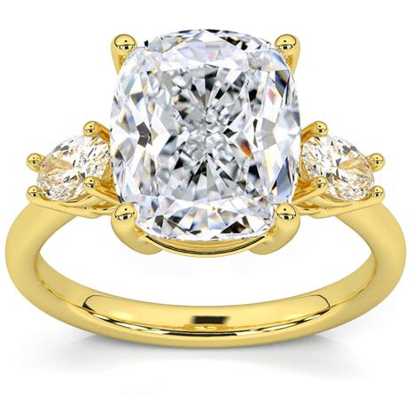 Certified 6ct Cushion Cut 3 Stone Diamond Engagement Ring 14k Gold Lab