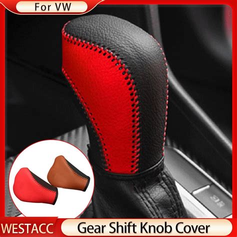 Genuine Leather Car Gear Head Shift Knob Cover For Volkswagen Vw Tiguan