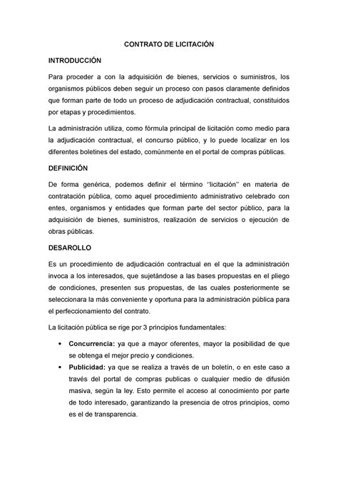 Licitaci N Contrato De Licitacion Para La Adquisicion De Bienes Y