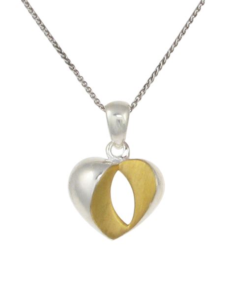 Silver And Gold Vermeil Drop Heart Pendant Without Chain Cavendish French