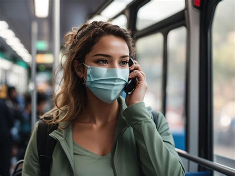 Premium Photo Woman Wearing A Face Mask Talking On The Phone While