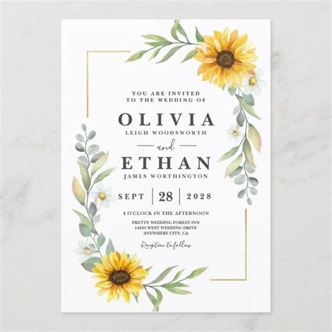 Sunny Rustic Sunflower Wedding Invite Elegant Floral Wedding Invitation