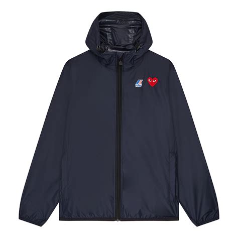 Play Cdg X K Way Unisex Jacket Claude Full Zip Navy Comme Des