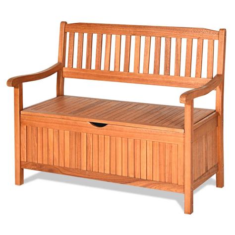 Honey Joy 33 Gal Brown Wood Outdoor Storage Bench Deck Box Patio