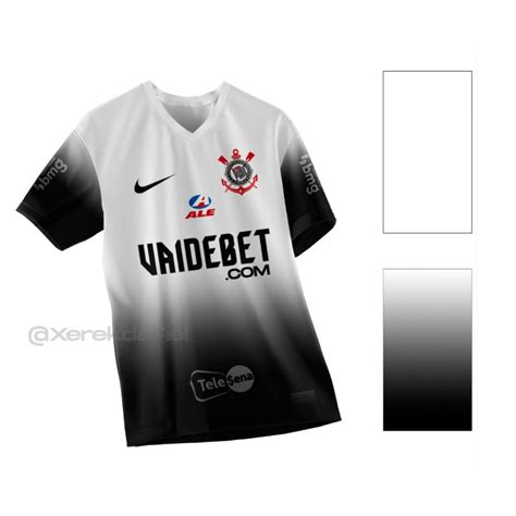 Camisa Corinthians Branca E Preto Borrado Masculina Away