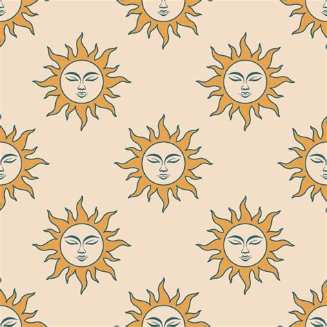 Premium Vector Retro Orange Sun With Dark Outline And Calm Face On Beige Background Vector