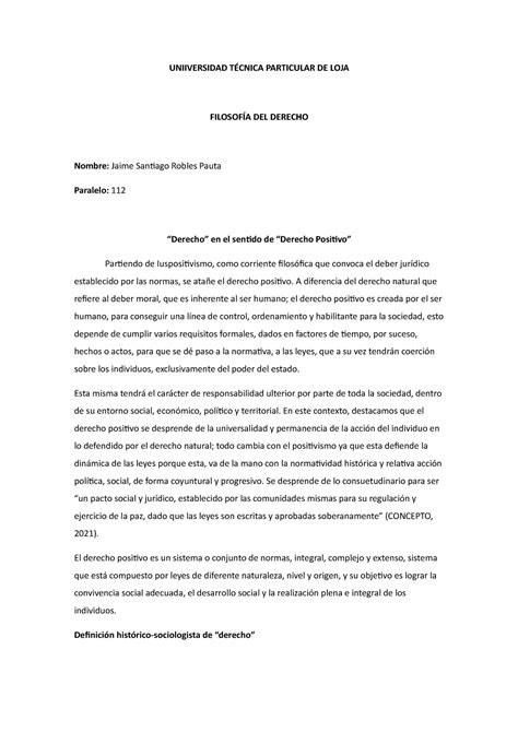 Ensayo Derecho Positivo SAN UNIIVERSIDAD TÉCNICA PARTICULAR DE LOJA