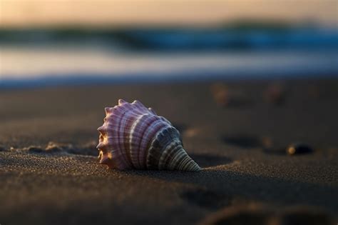 Una Concha En La Playa Al Atardecer Foto Premium