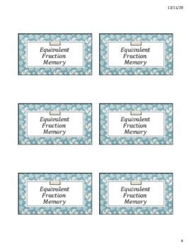 Equivalent Fraction Memory Game By Emily S Wall Tpt